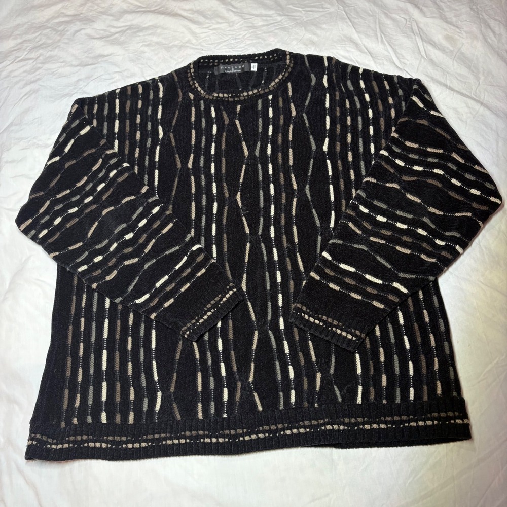 Protege‎ Collection Mens 2X Black Multi Color Striped Knit Sweater Made in USA